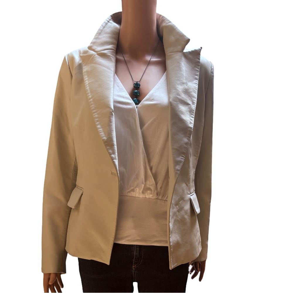 BCBGMaxAzria Vegan Leather Stone Colored Blazer Structured Suit Jacket Med NWT